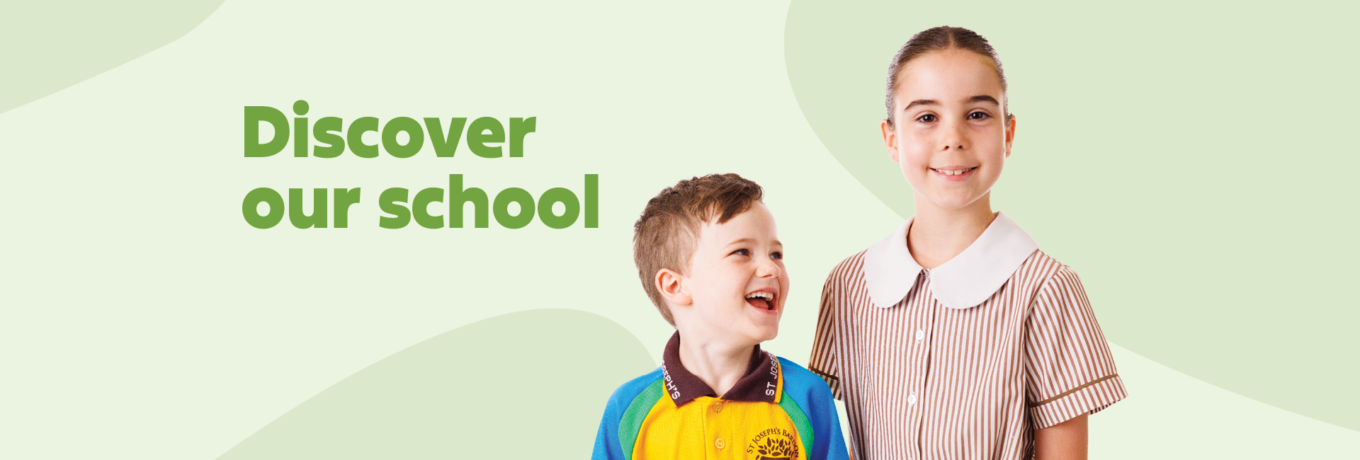 Two students on a colourful graphic background